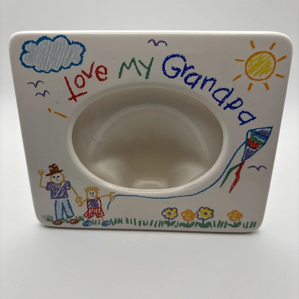 Vintage I Love My Grandpa Crayon Art Ceramic Picture Frame‎ Russ 6